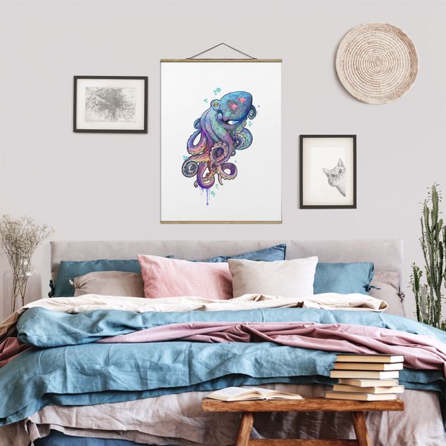 Schöne Wandbilder Illustration Oktopus Violett Türkis Malerei