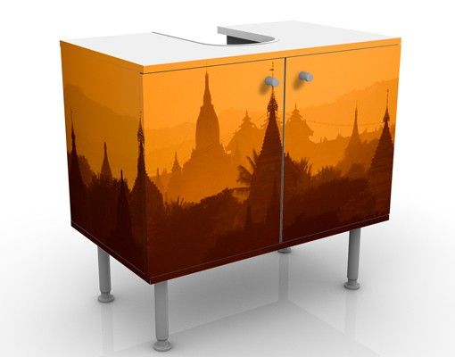 Waschbeckenunterschrank - Tempelstadt in Myanmar - Badschrank Orange Gelb
