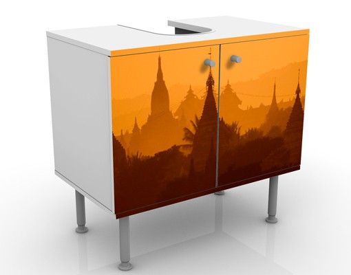 Waschbeckenunterschrank - Tempelstadt in Myanmar - Badschrank Orange Gelb