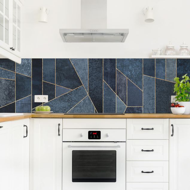 Küchenrückwand abstrakt Blaue Geometrie Aquarell