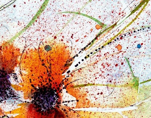 Waschbeckenunterschrank - Painted Flowers - Blumen Badschrank Weiß Orange