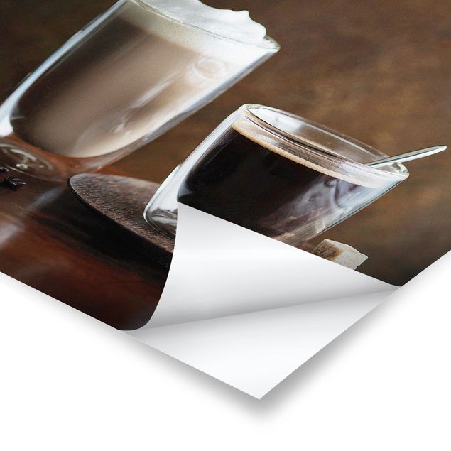 Poster - Espresso und Milchkaffee - Quadrat 1:1