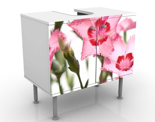 Waschbeckenunterschrank - Pink Flowers - Blumen Badschrank Weiß Rosa