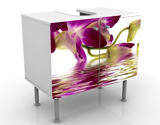 Waschbeckenunterschrank - Pink Orchid Waters - Blumen Badschrank Weiß