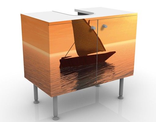 Waschbeckenunterschrank - Romantic Sailing - Maritim Badschrank Orange Beige