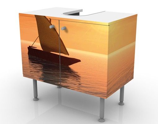 Waschbeckenunterschrank - Romantic Sailing - Maritim Badschrank Orange Beige