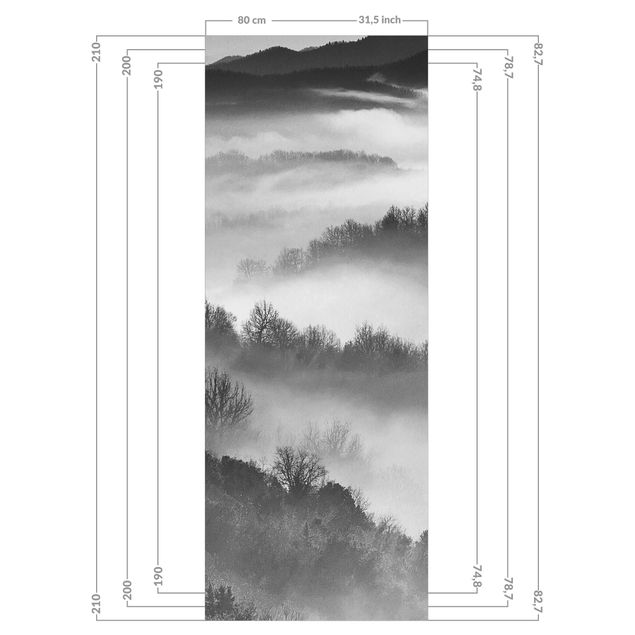 Duschrückwand - Nebel bei Sonnenuntergang Schwarz Weiß