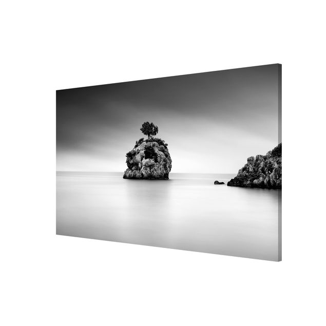 Magnettafel schwarz Felseninsel im Meer Schwarz-Weiß