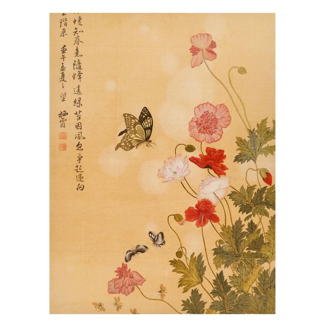 Magnettafel Büro Yuanyu Ma - Mohnblumen und Schmetterlinge