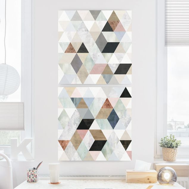 Leinwand Bilder XXL Aquarell-Mosaik mit Dreiecken Set I