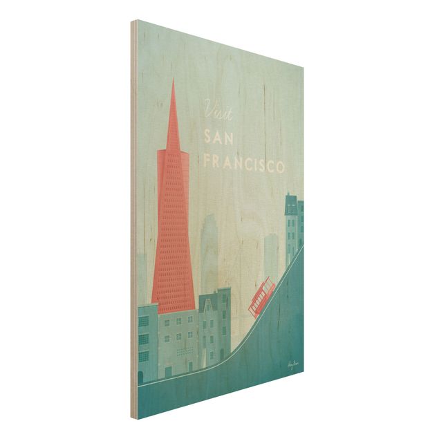 Wandbild Holz Vintage Reiseposter - San Francisco