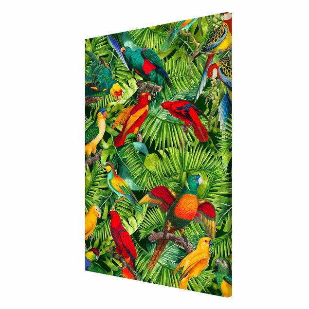 Magnettafel - Bunte Collage - Papageien im Dschungel - Memoboard Hochformat 3:2