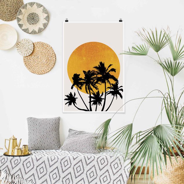 Poster Natur Palmen vor goldener Sonne