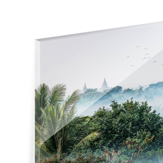 Spritzschutz Glas - Morgennebel über dem Dschungel von Bagan - Querformat 3:2