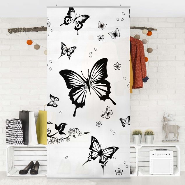 Vorhang Raumteiler Blumen und Schmetterlinge
