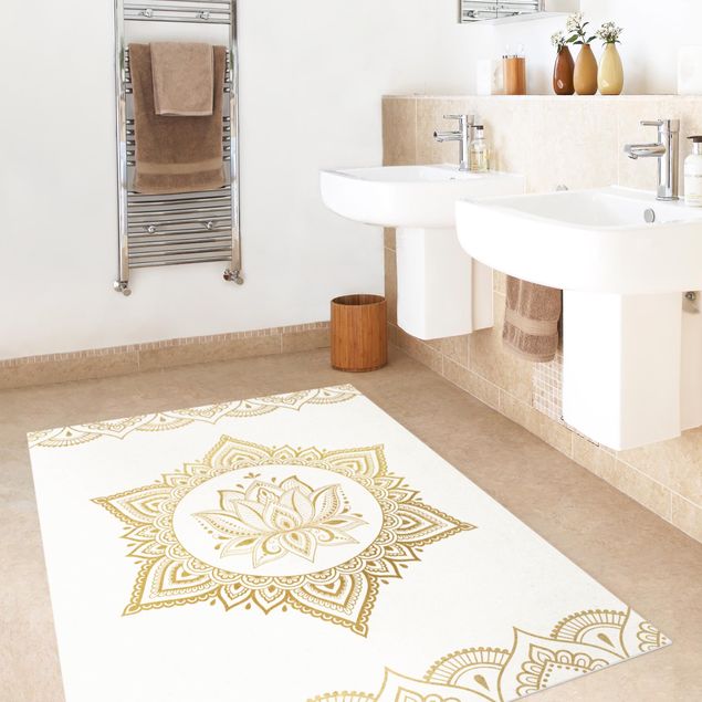 Teppiche Mandala Lotus Illustration Ornament weiß gold