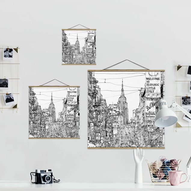 Stoffbild mit Posterleisten - Stadtstudie - Little Italy - Quadrat 1:1