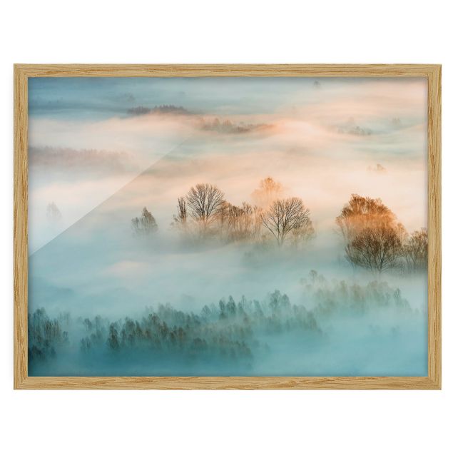 Bild mit Rahmen - Nebel bei Sonnenaufgang - Hochformat 3:4