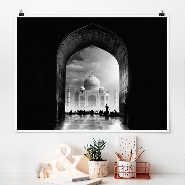 Poster Schwarz Weiß Querformat Das Tor zum Taj Mahal