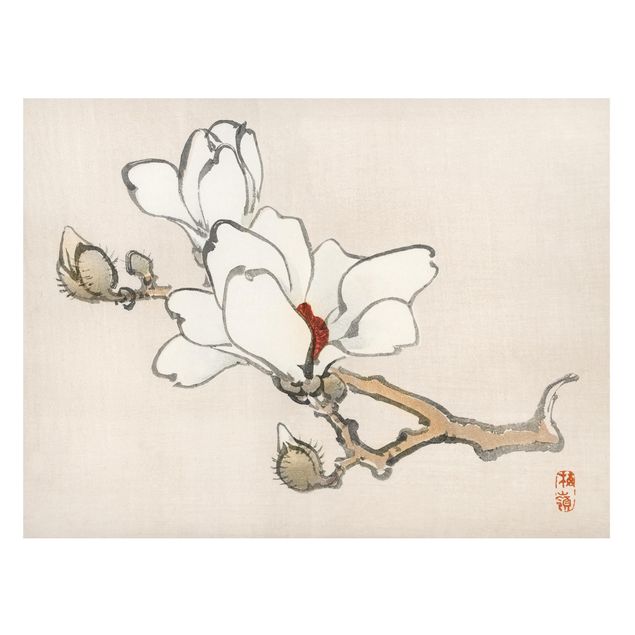 Magnettafel Blumen Asiatische Vintage Zeichnung Weiße Magnolie