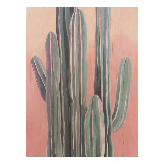 Moderne Holzbilder Kaktus auf Rosa I