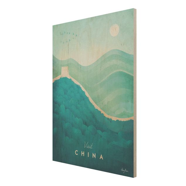 Holzbild Skyline Reiseposter - China