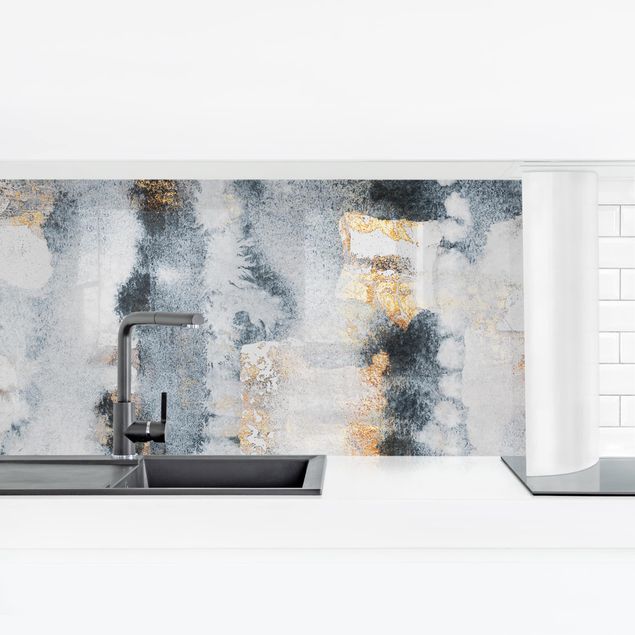 Küchenrückwand Muster Abstraktes Aquarell mit Gold