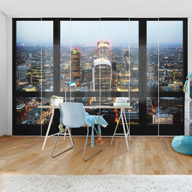 Schiebegardinen 2er Set Fensterblick auf beleuchtete Skyline von London
