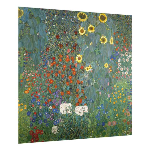 Küchenrückwand Glas Motiv Blumen Gustav Klimt - Garten Sonnenblumen