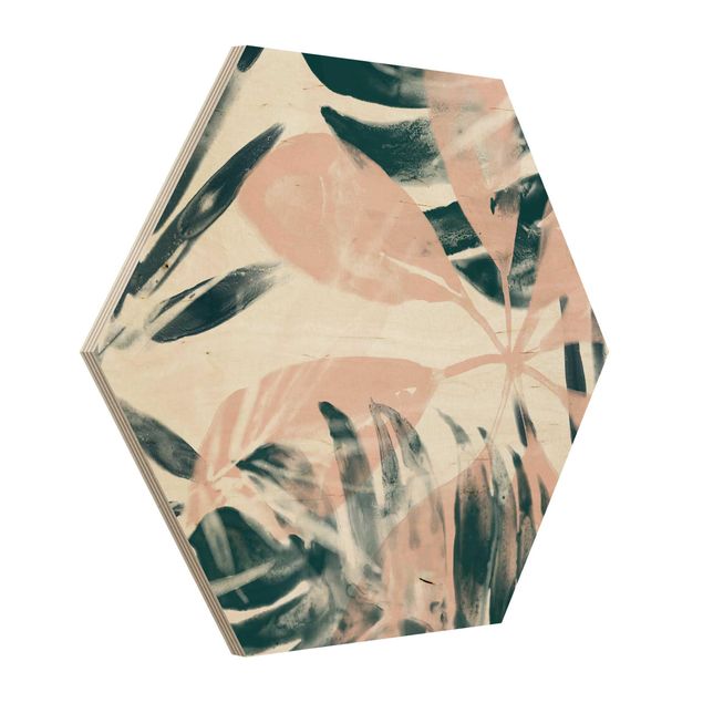 Hexagon Bild Holz - Tropisches Orakel petrol II
