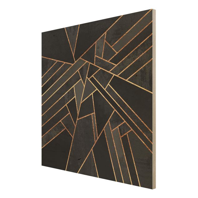 Holzbild - Schwarze Dreiecke Gold - Quadrat 1:1