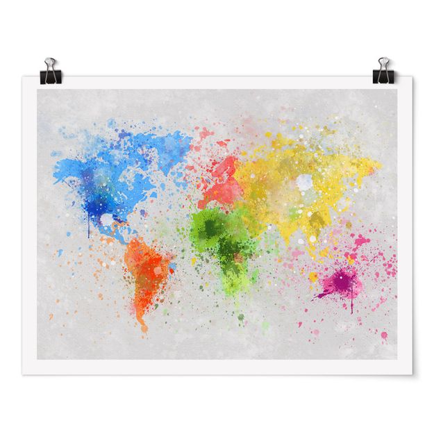 Bilder für die Wand Bunte Farbspritzer Weltkarte