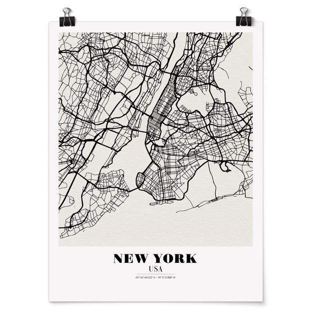 Schöne Wandbilder Stadtplan New York - Klassik