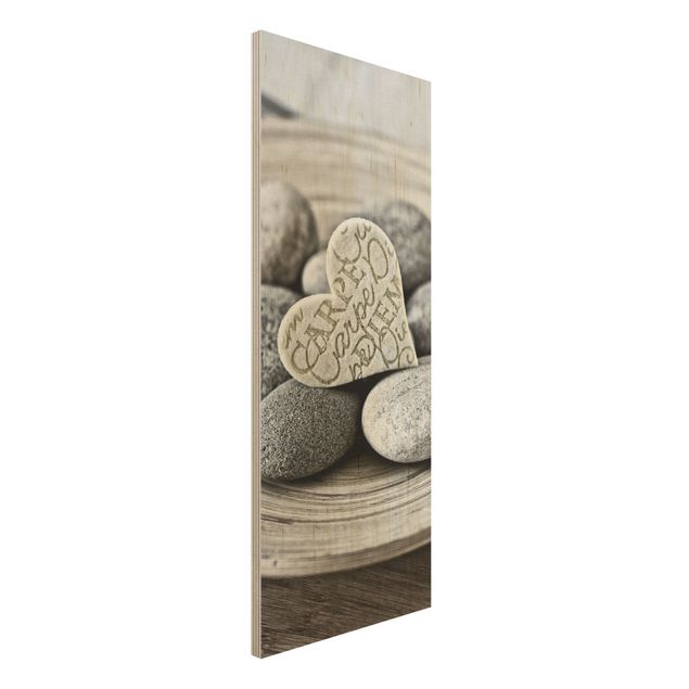 Holzbilder modern Carpe Diem Herz mit Steinen