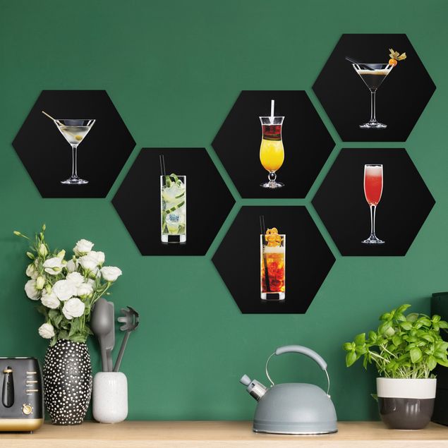 Wandbilder Cocktail Set auf Schwarz Set II