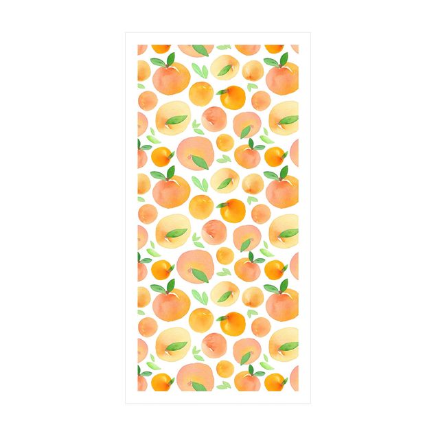 Teppich orange Aquarell Orangen mit Blättern in weißem Rahmen