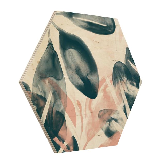 Hexagon Bild Holz - Tropisches Orakel petrol I
