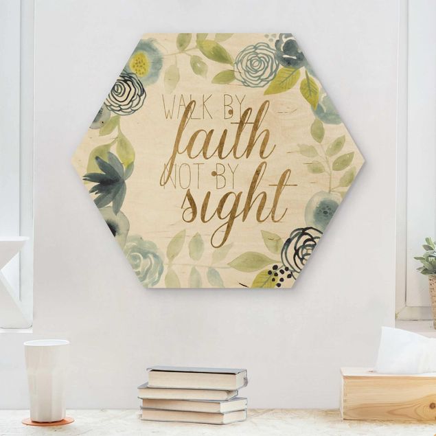 Holzbild mit Spruch Blumenkranz mit Spruch - Faith