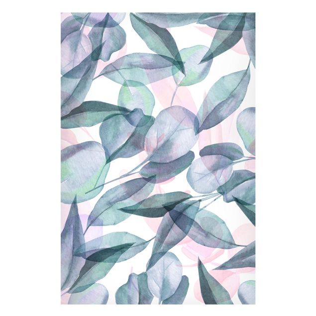 Bilder für die Wand Blaue und Rosane Eukalyptus Aquarellblätter