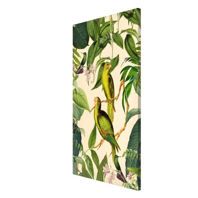 Magnettafel Blumen Vintage Collage - Papageien im Dschungel