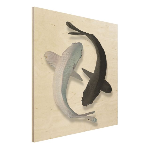Moderne Holzbilder Fische Ying & Yang