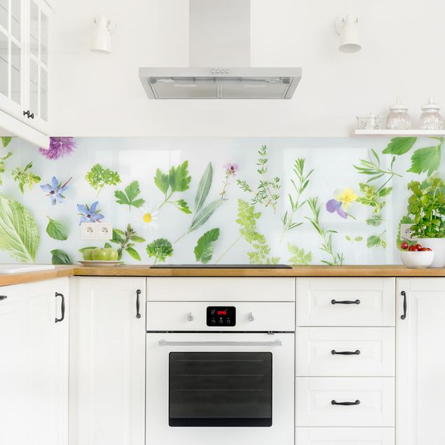 Küchenrückwand Gräser Kräuter und Blüten II