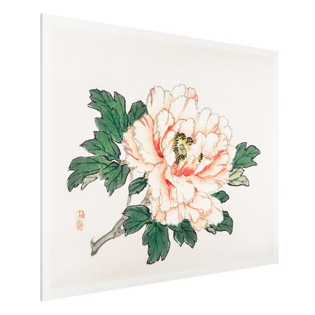 Bilder auf Hartschaumplatte Asiatische Vintage Zeichnung Rosa Chrysantheme