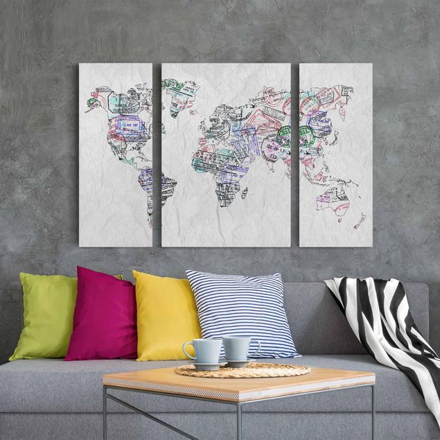 Leinwand Weltkarte Reisepass Stempel Weltkarte