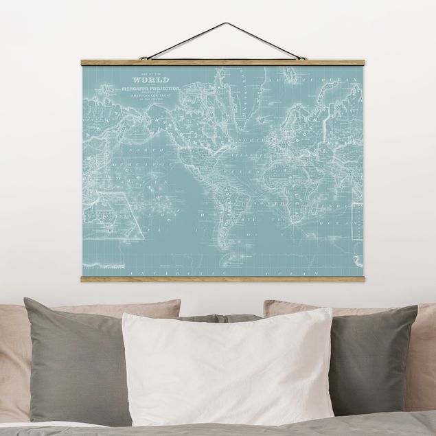 Wandbilder Weltkarte in Eisblau