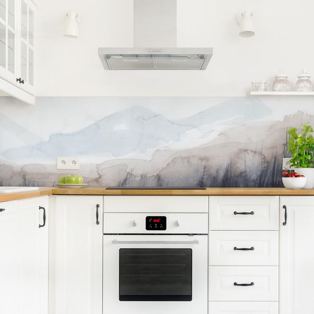Küchenrückwand abstrakt Seeufer mit Bergen I