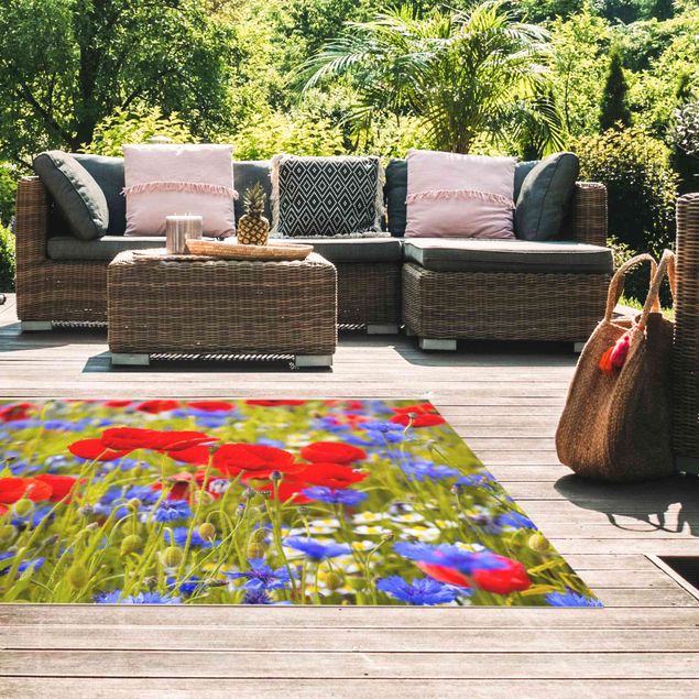 teppich für balkon Sommerwiese mit Mohn und Kornblumen