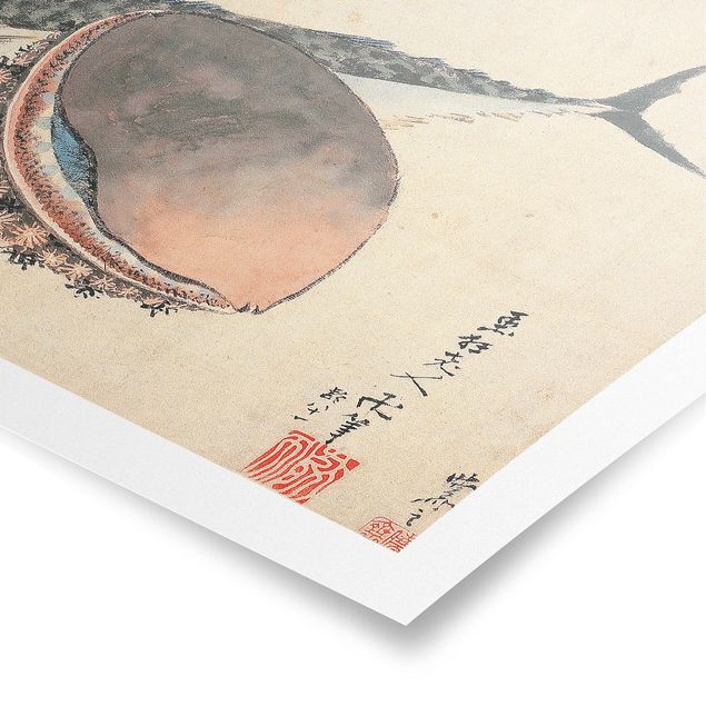 Poster - Katsushika Hokusai - Makrele und Seemuscheln - Querformat 2:3