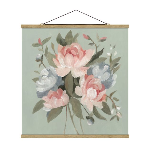 Stoffbild mit Posterleisten - Bouquet in Pastell I - Quadrat 1:1