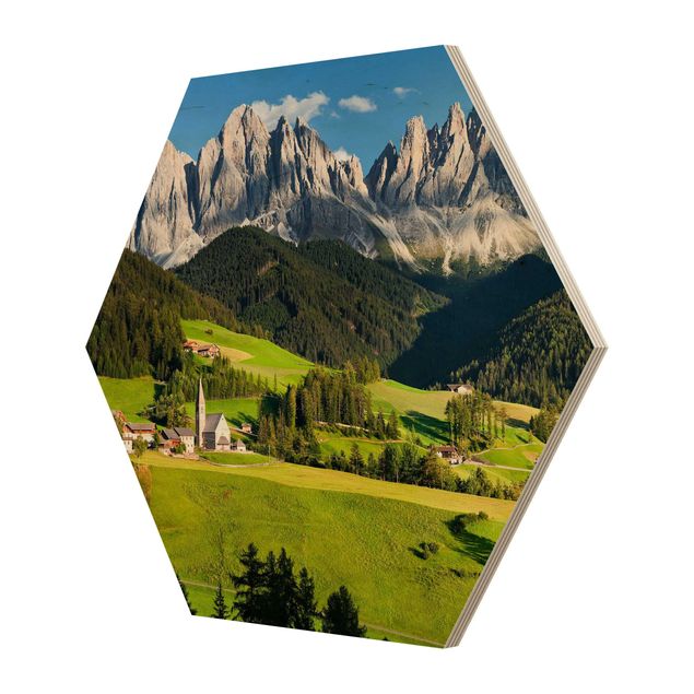 Hexagon Bild Holz - Geislerspitzen in Südtirol
